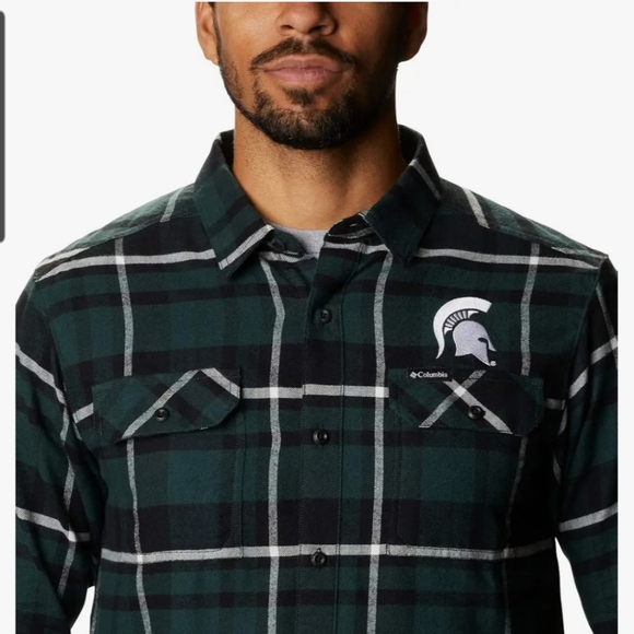 Columbia Green MSU Spartans Flare Gun Flannel Longsleeve Shirt Size XXL - Picture 1 of 8